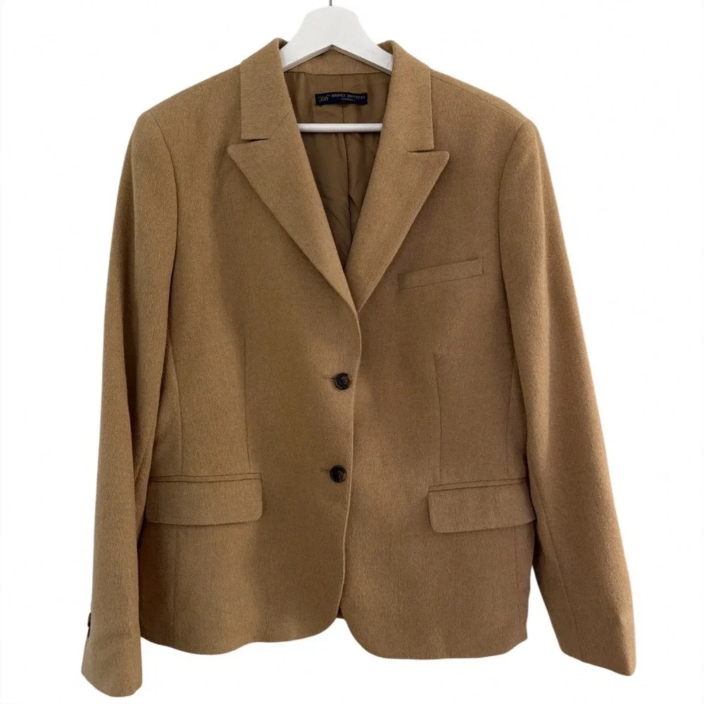 Brooks Brothers 346 Camel Hair Blazer Tan 2-Button Sport Coat Mens 16 US Lined